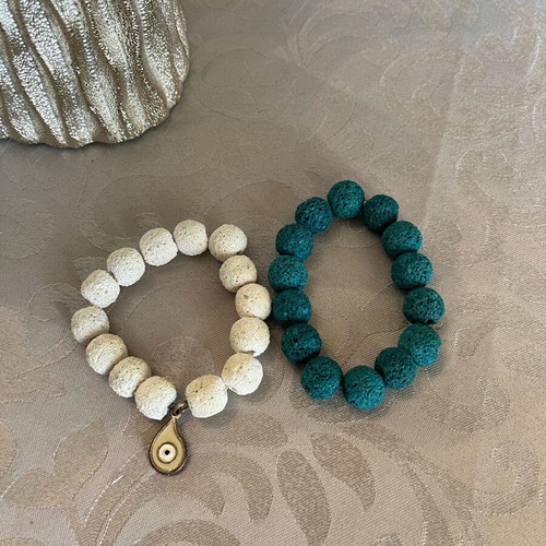 Bracelets with stones used, set of 2, white and turquoise
