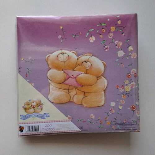 Forever Friends photo album like new, lilac with teddy bear design