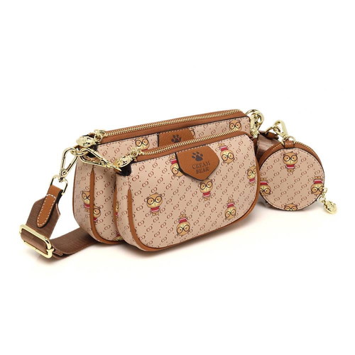 Cream Bear crossbody bag new, set with wallet and strap