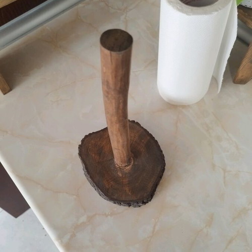 Kitchen paper holder made of natural kournari wood painted with walnut oil