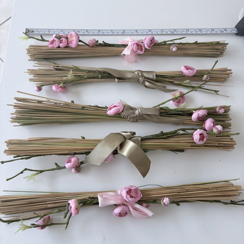 Decorative dried branches with artificial pink flowers set of 5 used