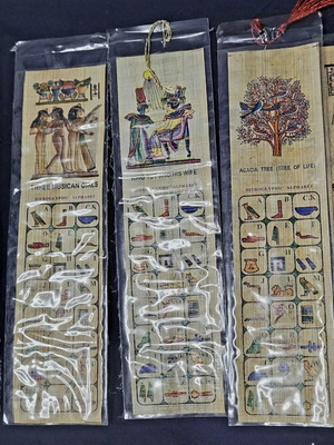 Set of 10 handmade bookmarks from authentic Egyptian papyrus