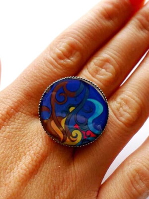Handmade adjustable ring with liquid glass new