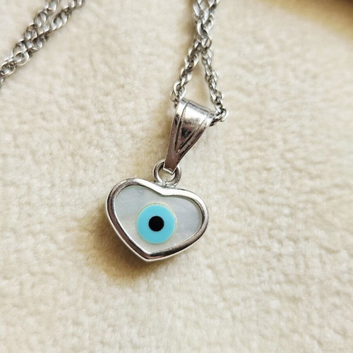 Silver 925 necklace with mother of pearl evil eye pendant