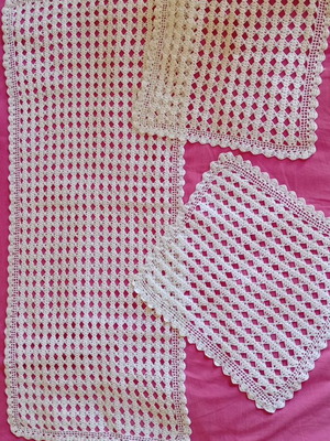 Set of three handmade crochet table linens like new