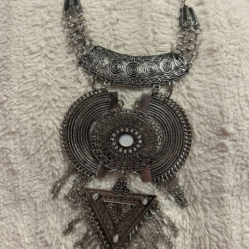 Boho Vintage Statement Necklace Silver with Hanging Elements new