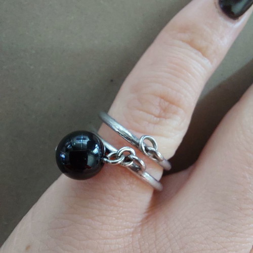 Silver chevalier ring 925 used with black charm