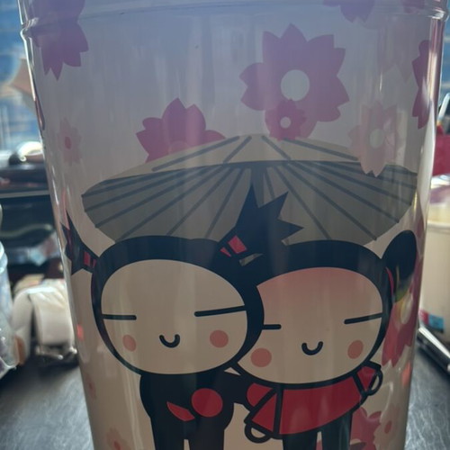 Pucca funny love metal bucket with pink flowers vintage