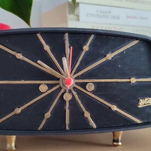 3d printed vintage desk clock, black with gold details