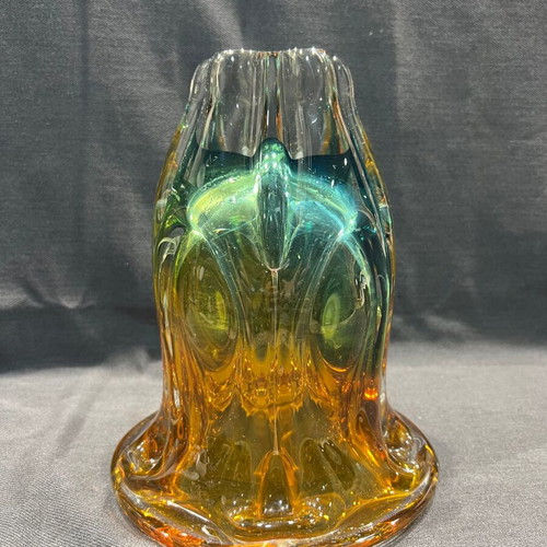 Glass vase like new with yellow-orange and green colors