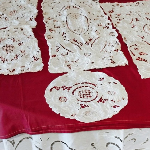 Cutwork Table Linens handmade, 5 pieces, like new, 50 years old