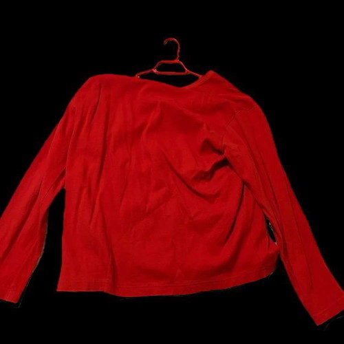 Minerva red long-sleeve shirt size L like new with 24 Sports Department print