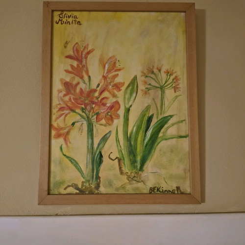 Amaryllis flowers painting used, signed original by Olivia Minita