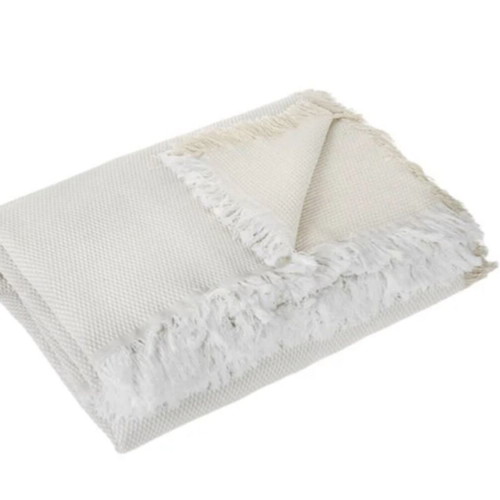 Throw for Four-Seater Sofa Ecru with White Fringes 340x180cm