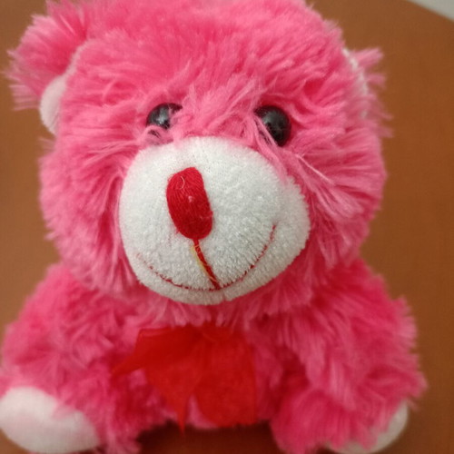 Fuchsia Teddy Bear with Red Bow like new