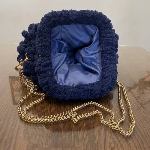 A-Cold-Wall handmade navy blue loop stitch shoulder bag with gold chain