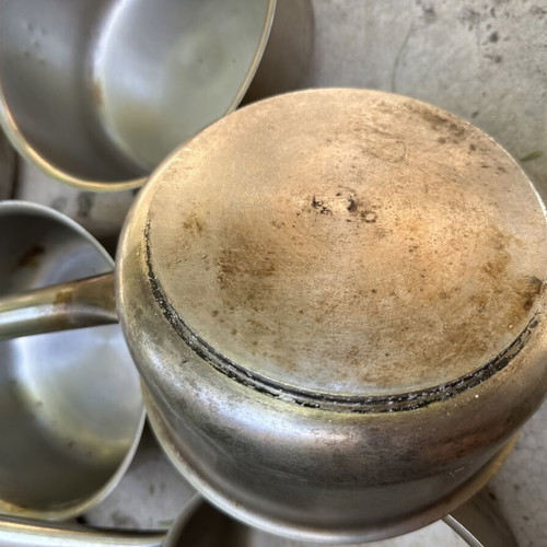 Set of 8 Commercial Stainless Steel Saucepans used