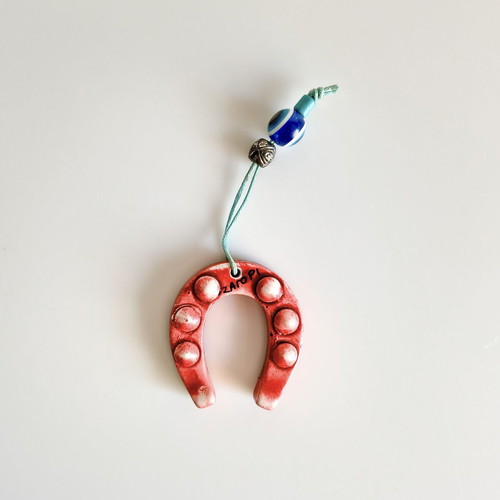 Handmade Zagori Horseshoe Lucky Charm, Clay, 4.5x5 cm