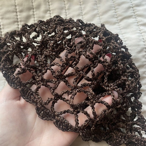 Knitted hat with gold glitter, handmade, brown
