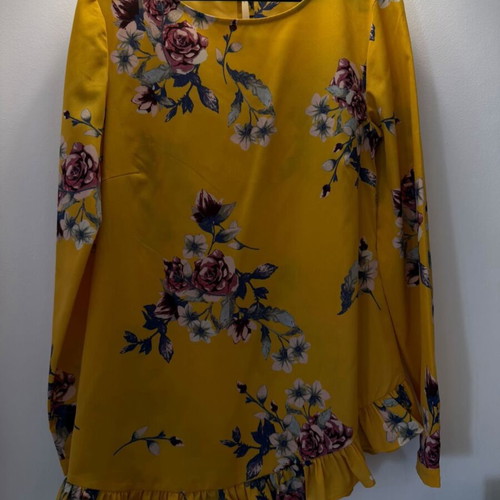 Vila women's blouse like new, yellow-orange, asymmetrical print, XS-S