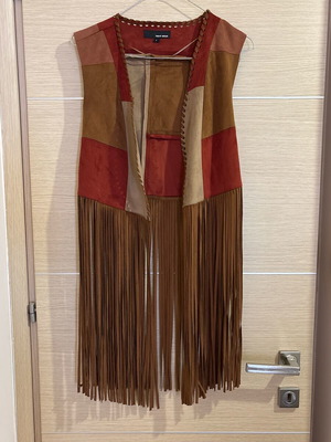 Suede vest with fringes like new, beige and brown