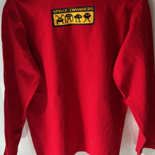 Long-sleeve Space Invaders shirt used, red, size M, 100% cotton