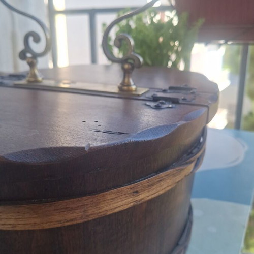 Wooden Sewing Box with Bronze Handle, Like New, Vintage Style