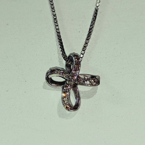 Silver 925 Cross Pendant and Chain with Zircons new by Άπεφθον