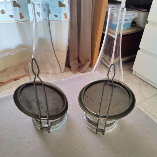 Pair of vintage glass wall oil lamps used, excellent condition
