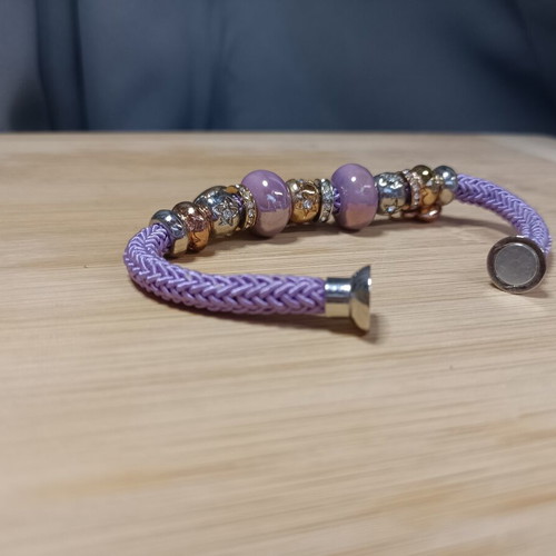Purple women's bracelet with rhinestones, heart clasp