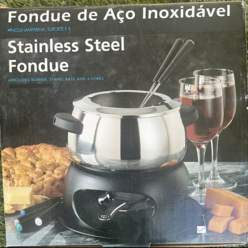 Fondue μεταλλικό καινούργιο, ασημί χρώμα για τυρί και σοκολάτα