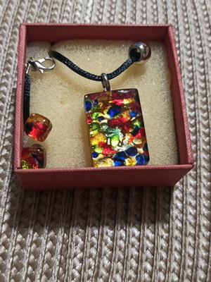 Murano glass necklace and earrings set multicolored new