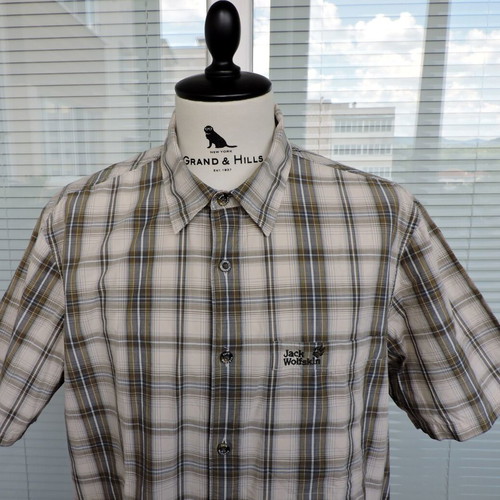 Jack Wolfskin men's beige check shirt, XL, short sleeve