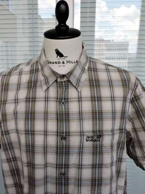Jack Wolfskin men's beige check shirt, XL, short sleeve