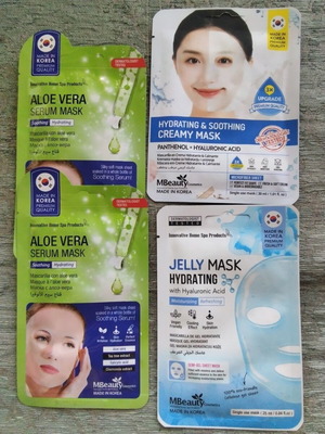 Korean face masks set of 4 with hyaluronic acid and aloe