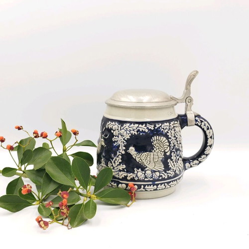 Vintage ceramic beer stein used with pewter lid, 500 ml