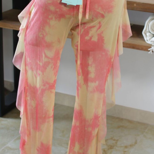 Beachwear set pants and bra pink and salmon tie-dye new