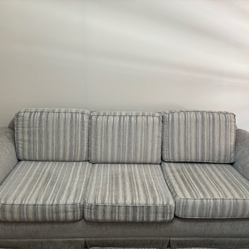 Living room furniture set used, 3-seater, 2-seater and armchair, classic style, grey striped fabric