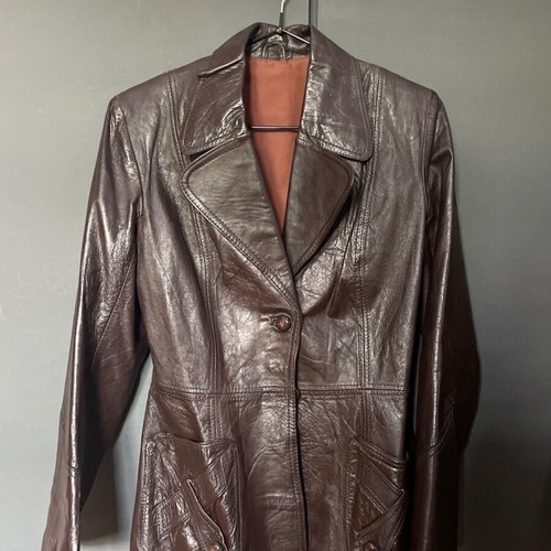 Vintage leather jacket used, brown, size XS