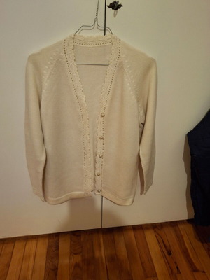 White wool cardigan with gold buttons, size M