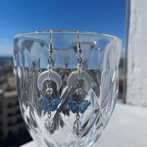 Celestial Skycore earrings like new, handmade, white and blue