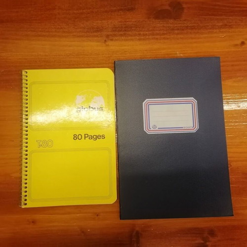 Vintage 80s Globus Grade Book Spiral & Biokart Blue Check Notebook