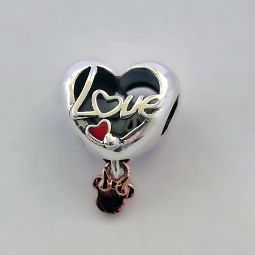 Minnie Mouse Mom Charm heart silver S925 with gold plating new