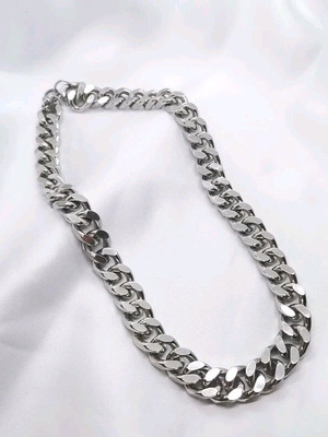Stainless Steel Curb Chain Necklace 50 cm new, silver