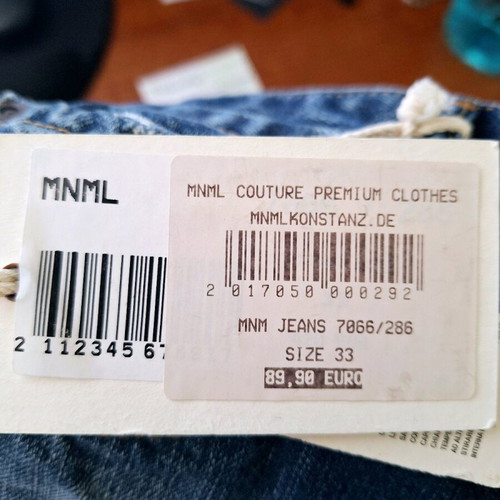 MNML men's slim fit jeans new, size 33, blue
