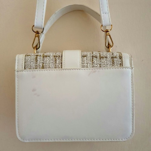 Crossbody bag like new with white tweed and gold accents