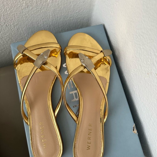 Werner gold sandals like new with snake design, size 38