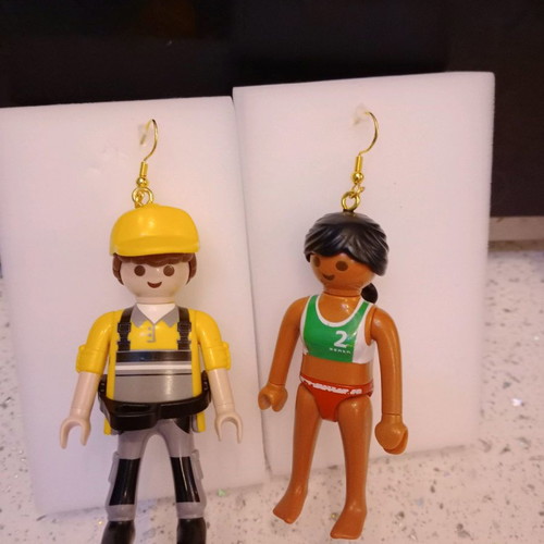 Playmobil Earrings the engineer & the beach volleyball athlete!!