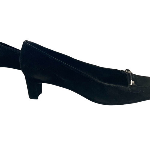 Stuart Weitzman black suede mid heels used