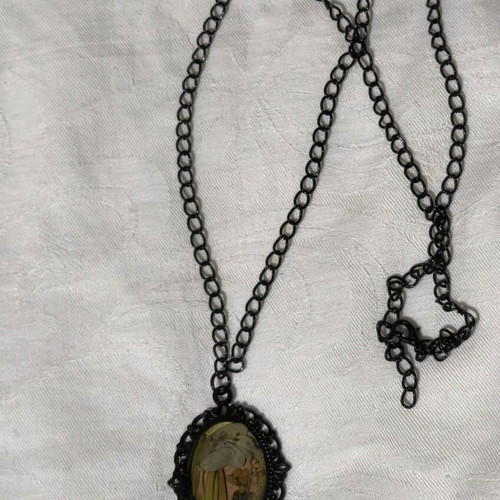Vintage style necklace pendant with natural leaves sealed in resin, like new